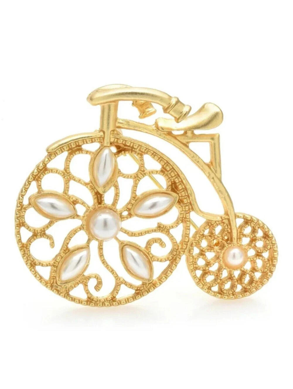 1928 Jewelry Gold Tone High Wheel Bicycle Pin Brooch Vintage Style